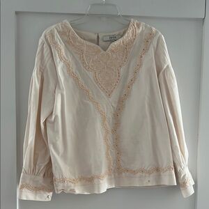 Joie Cream Long Sleeve Boxy Blouse with Bib Collar